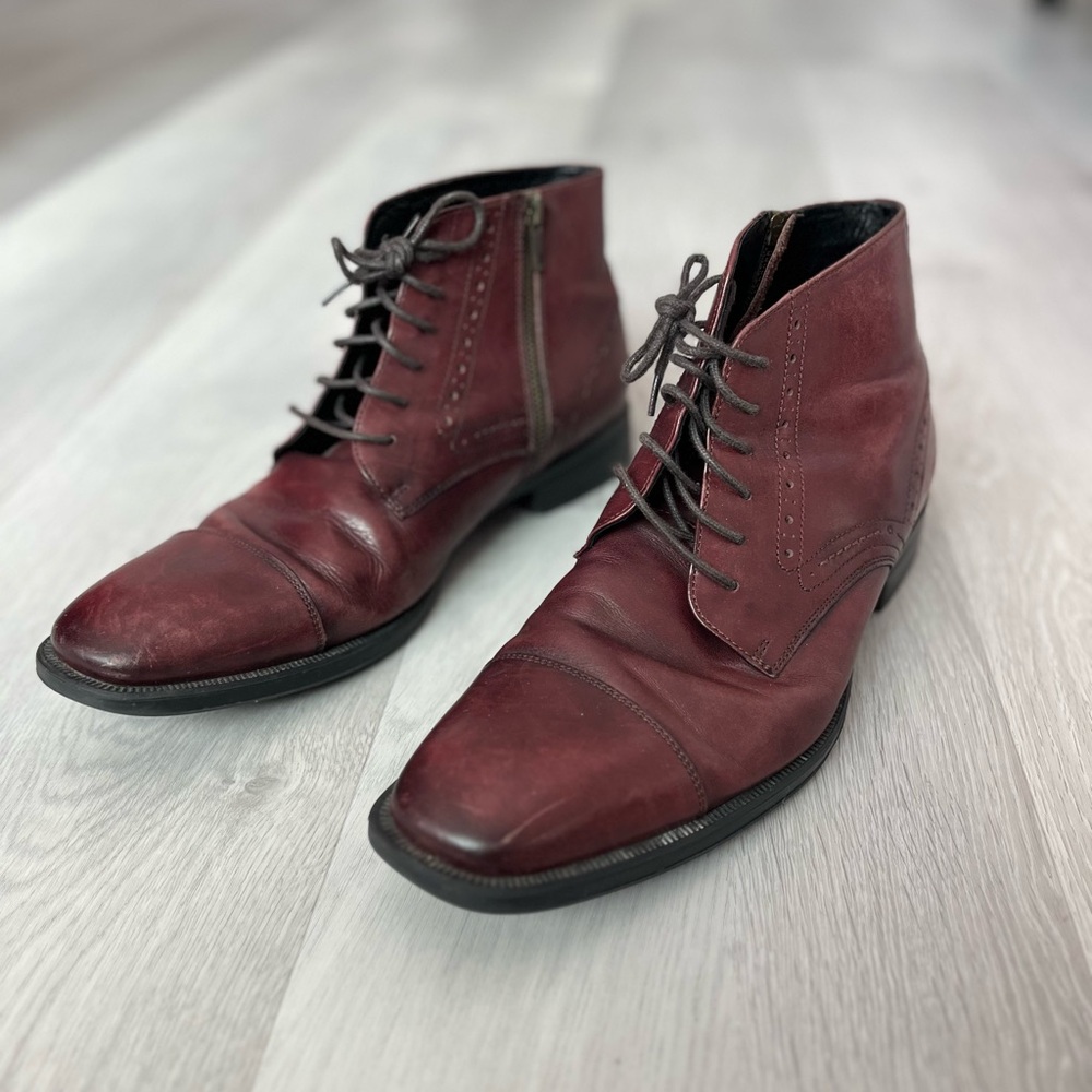 JOHNSTON & MURPHY MAHOGANY LEATHER ANKLE ZIP BOOTS MENS 10.5